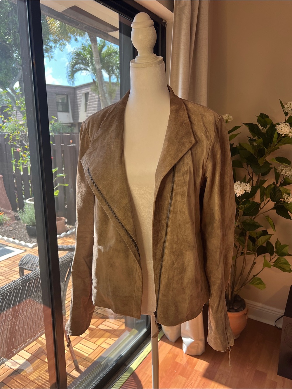 ecru Women's Taupe Suede Draped Zip Front Jacket